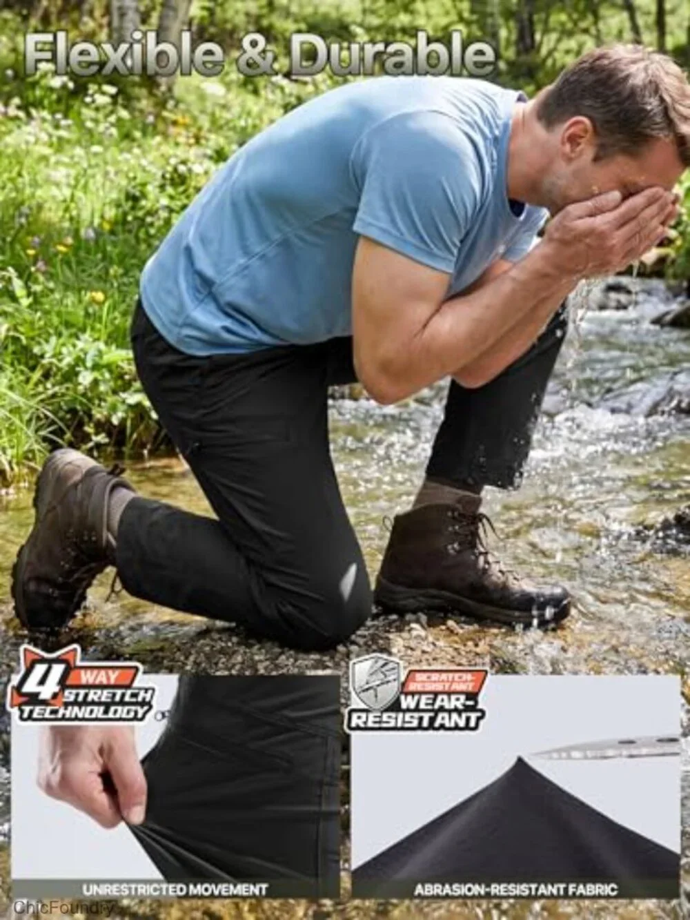 Men's Waterproof Hiking Pants Lightweight Stretch Cargo 5 Pockets